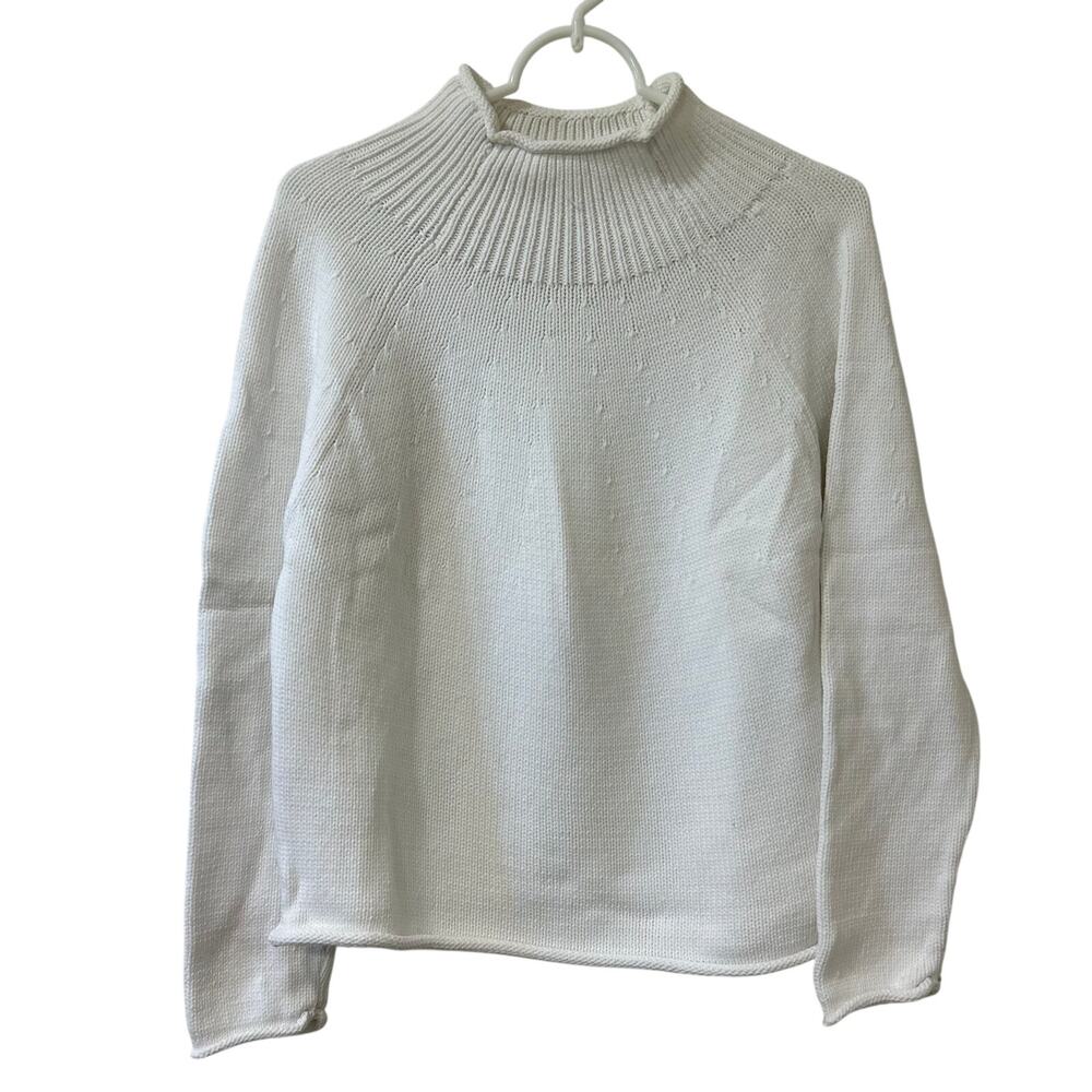 J. Crew Womens Sz XS Ivory Cream Cableknit Puff Sleeve Crewneck Sweater Preppy